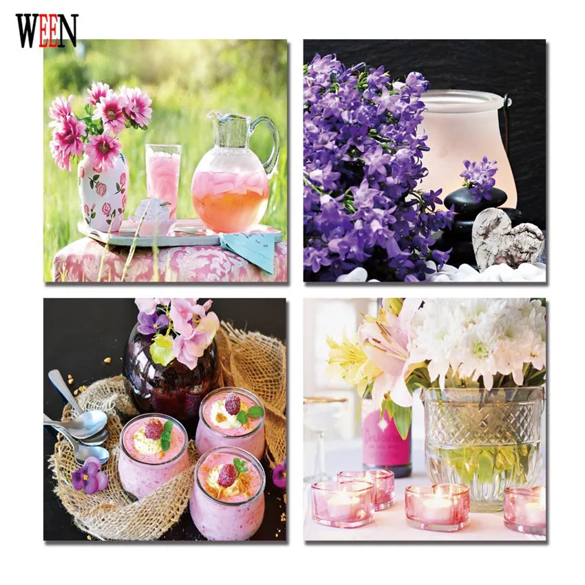 Картина на стену из Хеллоуина с едой и цветами растянутая обрамленная для