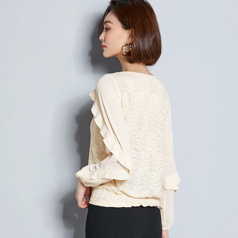 Lace Blouses Women Ruffled Loose Casual Shirts Woman Black Pink Tops Femme Blusas Plus Size 3XL Ladies Summer O-neck | Женская одежда