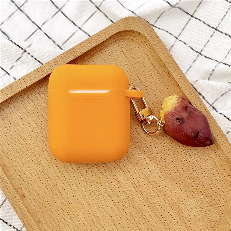 Orange Милый Картофель декоративный силикон наушники чехол для Apple Airpods аксессуары защитный чехол Bluetooth гарнитура брелок подарки - Цвет: Orange