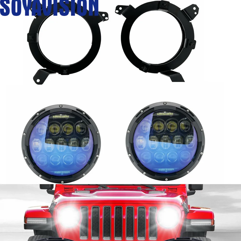 Новейший " дюймовый круглый светодиодный фары Halo DRL для Jeep Wrangler JL Высокий Низкий Луч 7" фара с дневным дальнего света