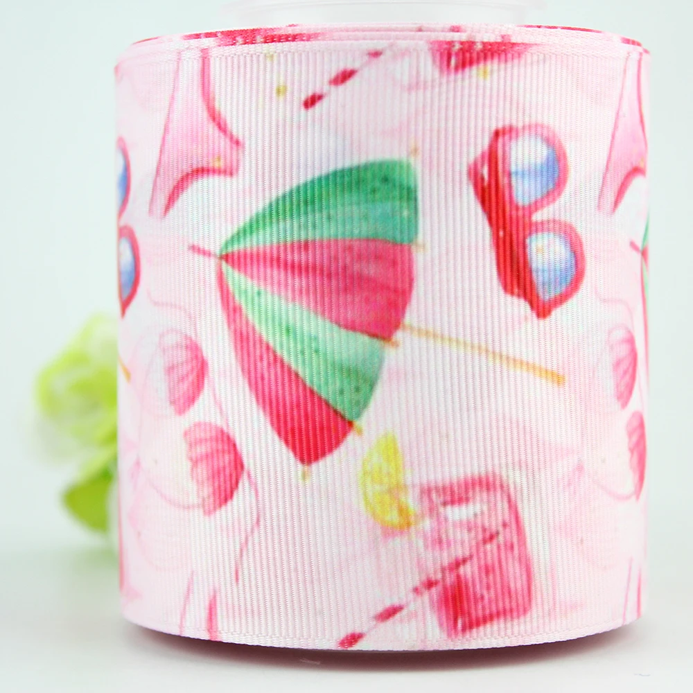 3&quot summer sunshade sunglass printed grosgrain pink ribbon 75mm wedding party decoration diy girls bows ribbons 5 10 yards | Дом и сад