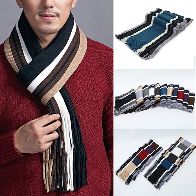 Cotton Knitted Warm Blanket Scarf For Men Women 2018 Winter Long Cashmere Scarves Striped Tassel Shawl Echarpe Fourrure 180x23cm |