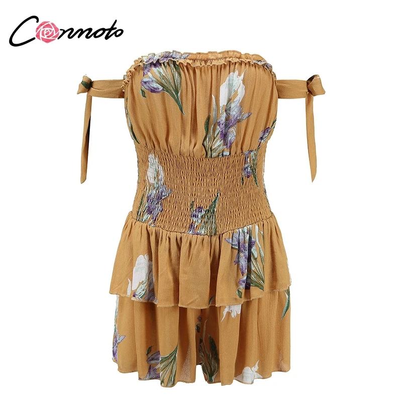 Conmoto Сексуальный летний комбинезон в стиле бохо с принтом короткий ромпер