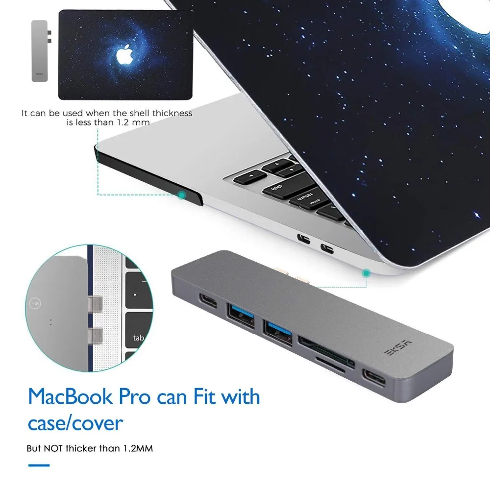 Usb хаб EKSA Thunderbolt 3 с HDMI 4K type C адаптер PD USB 0 портом для MacBook Pro2016/2017/2018/Air 2018 7 в 1|USB-хабы| |