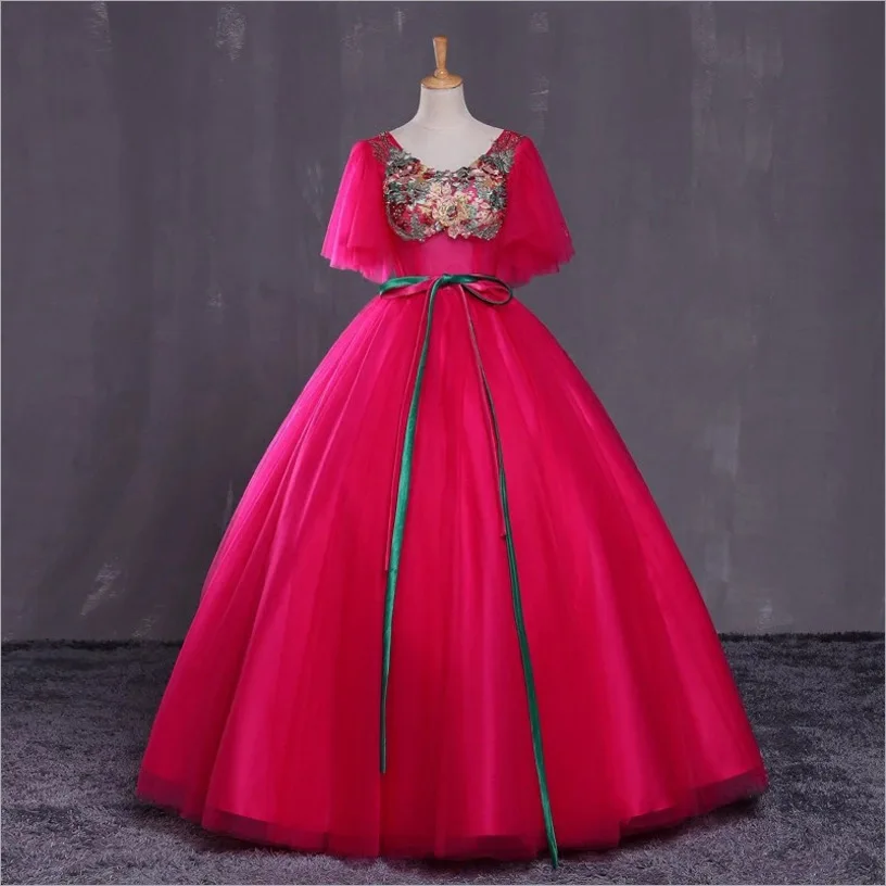 Beauty Emily New O Neck Lace Up Back Evening Dresses Long Tiered Formal Party 3 Colors Gown With Sashes Robe de Soiree | Свадьбы и