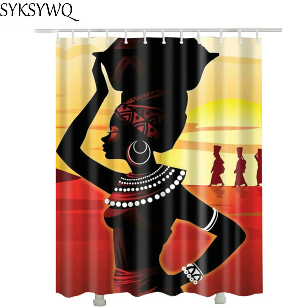 African American shower curtain fabric 2018 new hot sale drop shipping waterproof polyester bathroom with rings | Дом и сад