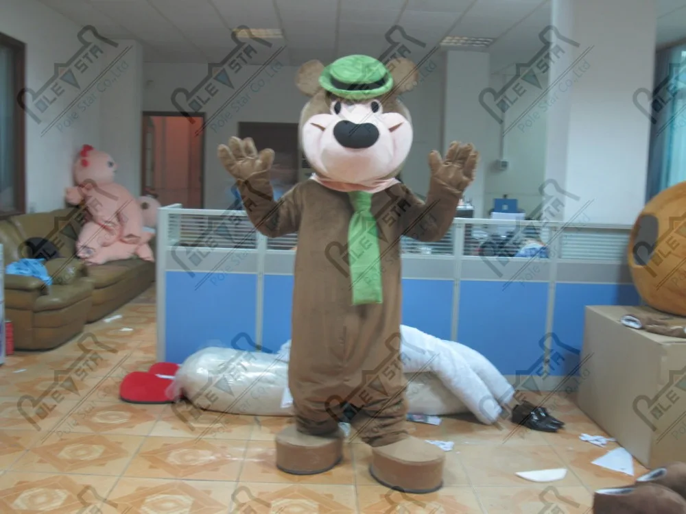 Лидер продаж медведь Йог костюм талисмана мультфильм зеленый шарф плюшевый