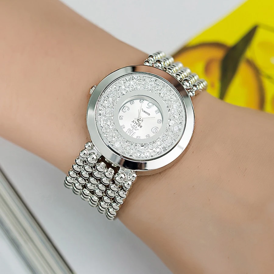 Женские часы с бриллиантами Reloj Mujer блестящие Кварцевые наручные из нержавеющей