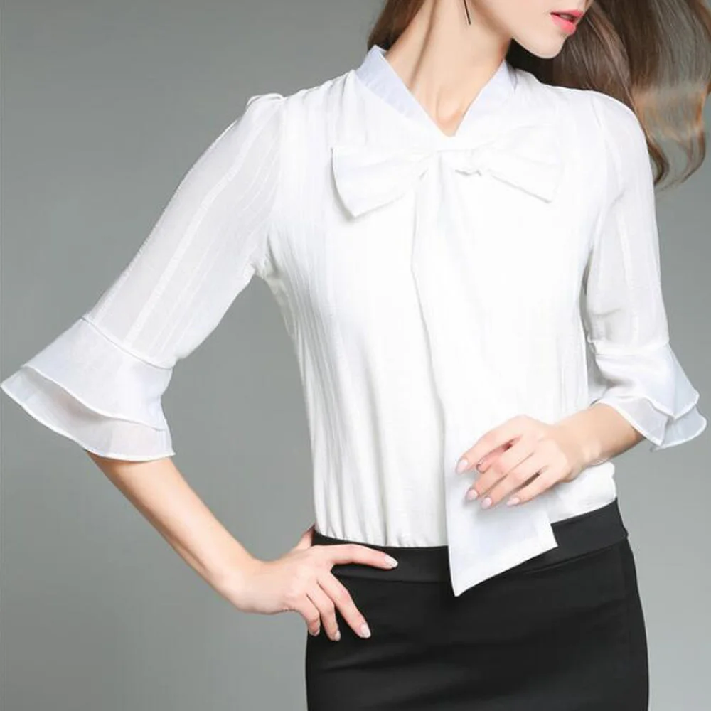 Модные летние белые блузки для женщин 2019 с коротким рукавом офисные женские топы
