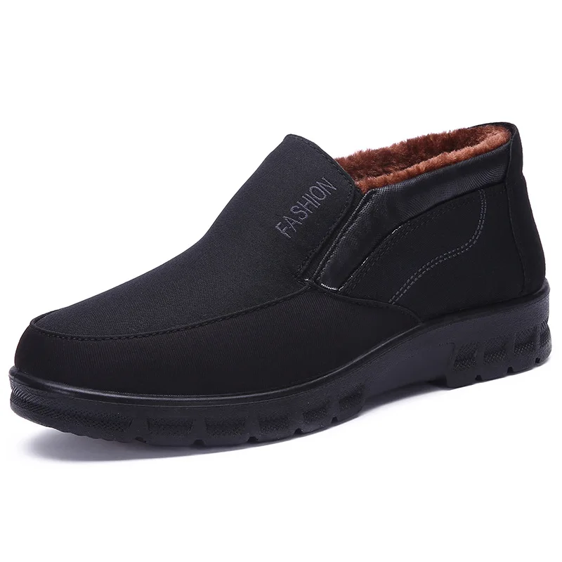 Black Boots Merkmak/кожаные мужские ботинки до щиколотки; теплые короткие плюшевые ботинки без застежки больших Size38-48; удобная мужская повседневная обувь на нескользящей подошве - Цвет: Black Boots