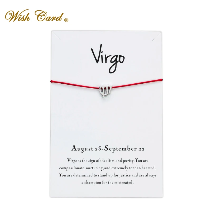 Женский браслет с надписью Wish Card Virgo регулируемый Красной веревкой