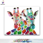 DIY раскраска краска по номерам, два ярких Жирафы картины по номерам с комплекты 40x50 защелка