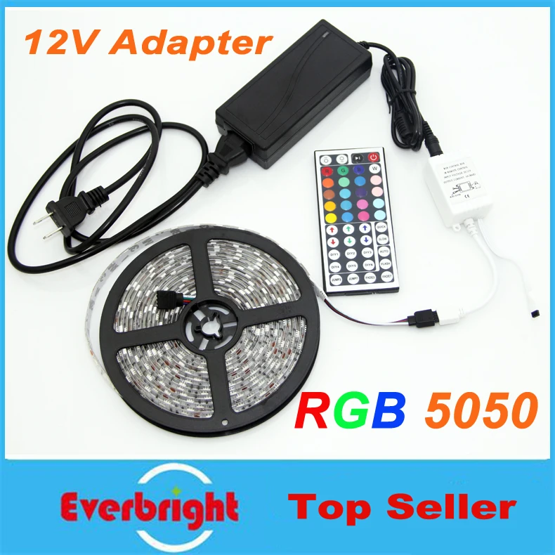 

Waterproof IP65 SMD 5050 RGB LED Strip 5M 300Leds + 44 Keys IR Remote Controller + 12V 5A Power Supply Adapter Free Shipping