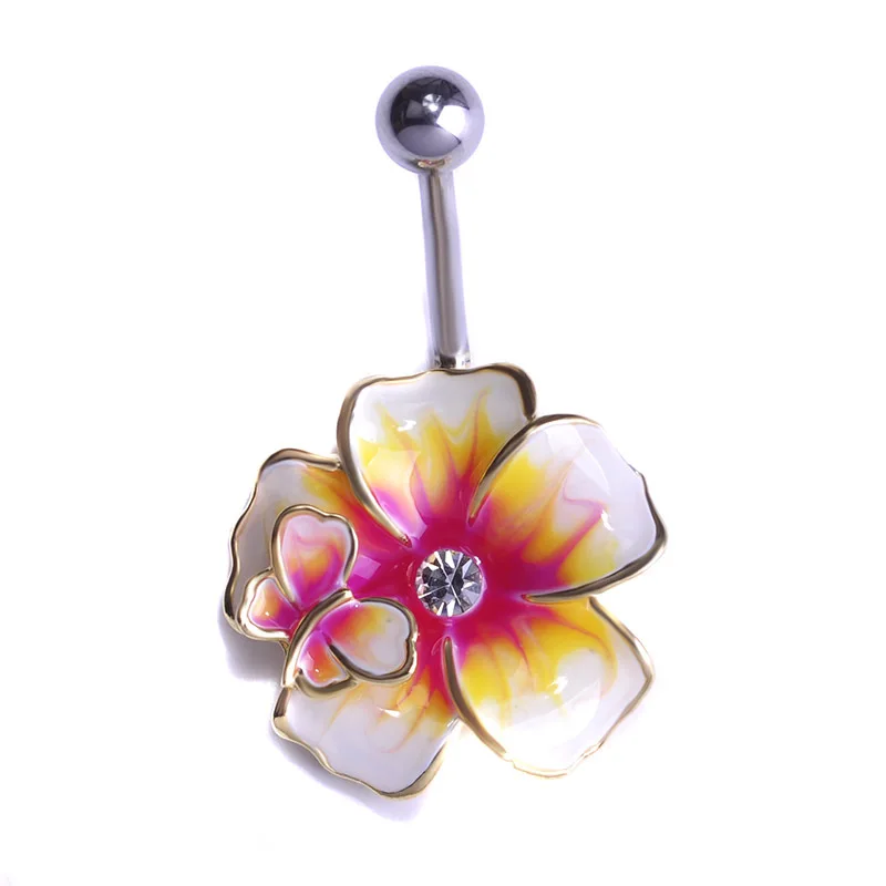 Esmalte цветок бабочка золото раста живота баров заводской Пирсинг Labret пупка Кольцо