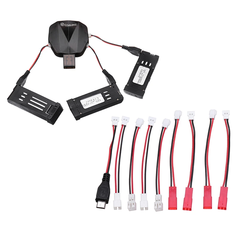 Eachine 4 в 1 взаимный обмен данными между компьютером и периферийными устройствами Зарядное устройство с 4 шт. 3,7 V 500 мА/ч, Перезаряжаемые Lipo шнур для зарядки батареи для E58 E010 X5C H107L