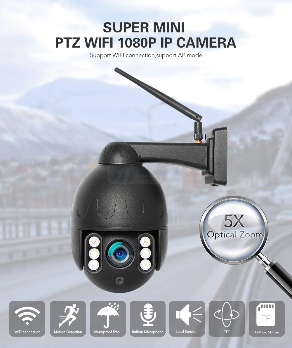 Мини PTZ wifi IP камера 1080P 5X ZOOM Открытый водонепроницаемый купол беспроводной Onvif IP камера 2MP ночное видение камера безопасности просмотр приложения