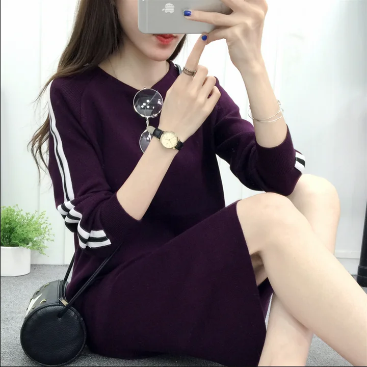 Knit sweater dress female spring and autumn 2020 new Korean fashion loose two-piece package hip skirt suit |