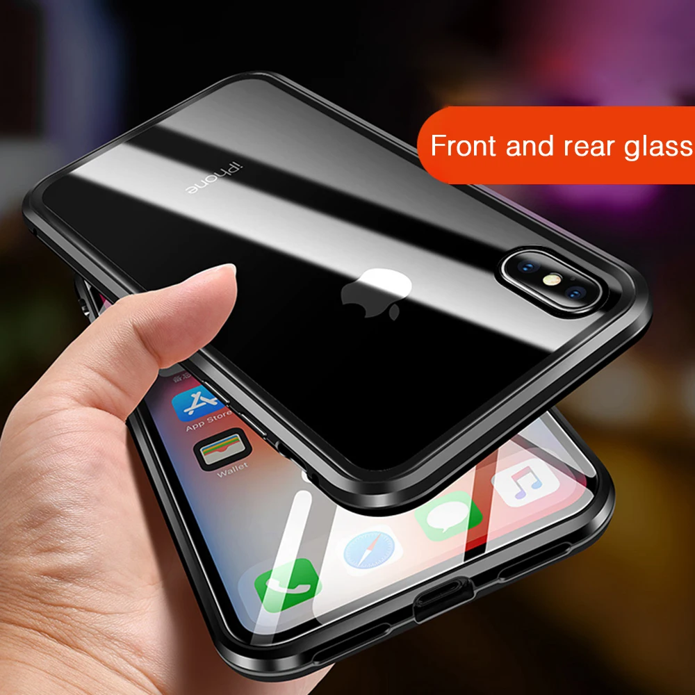 Metal Magnetic Adsorption Case For iPhone XS MAX X XR 8 7 Plus 6 6s Double Sided Glass Magnet Back Cover Funda |