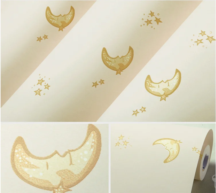 Children's room wallpapers for kids boy girl blue starry sky moon cartoon non-woven wall paper bedroom warm color household deco