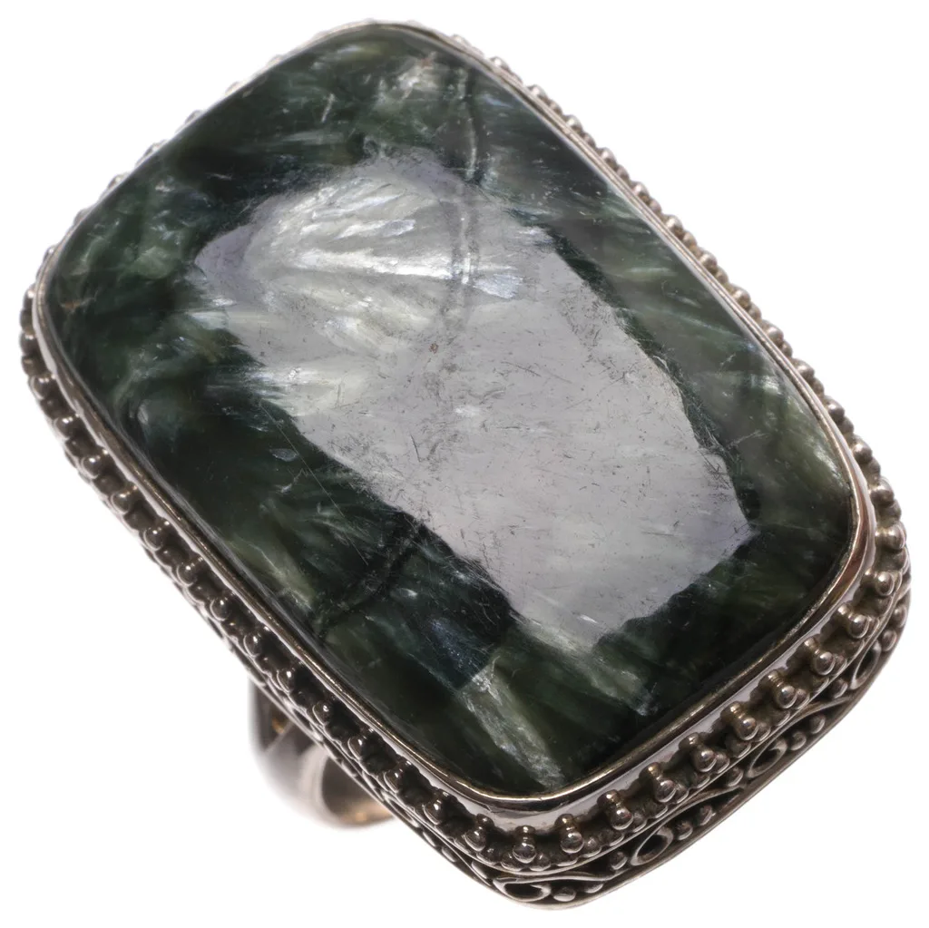 Натуральный Серафинит ручной работы мексиканский кольцо из стерлингового