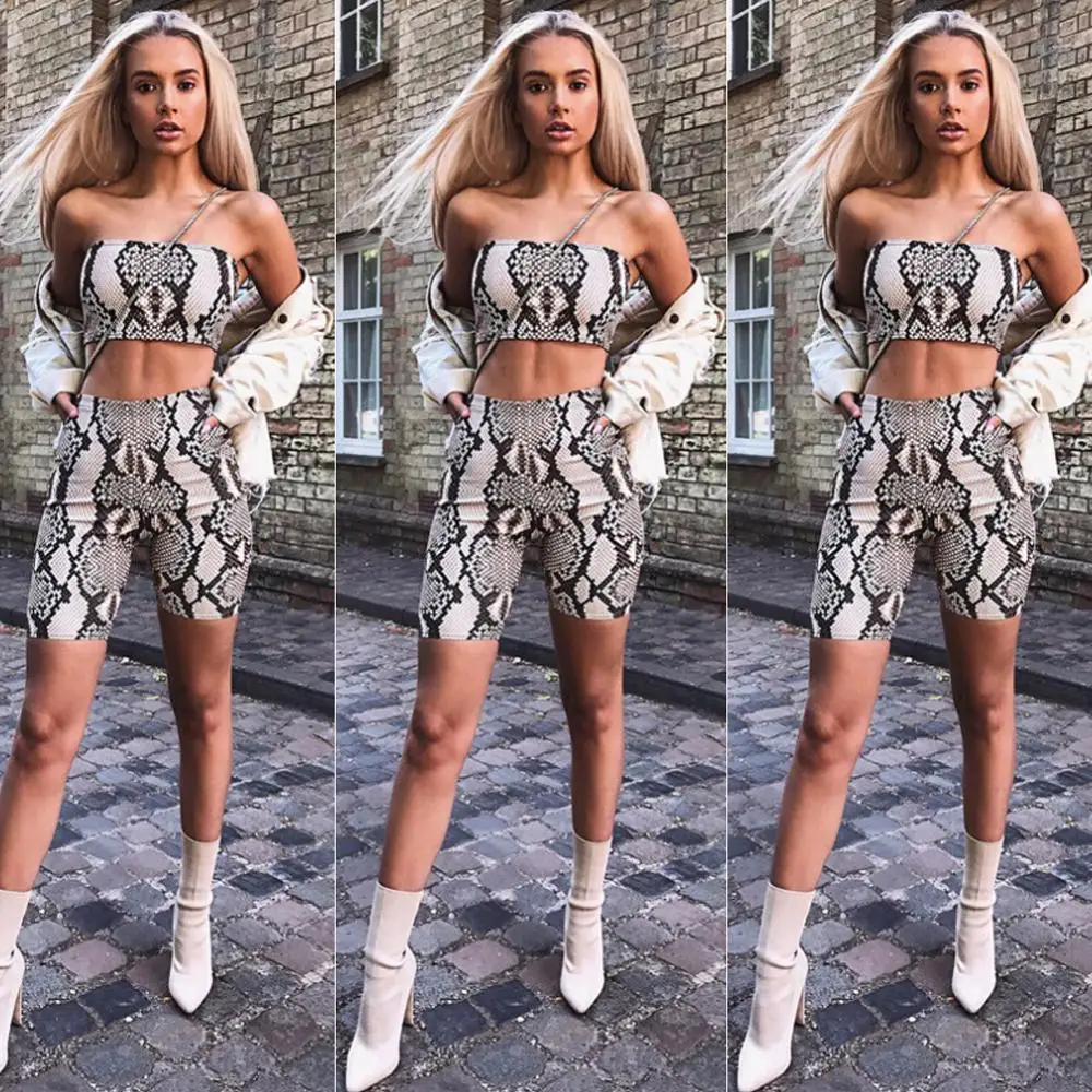 Женская Осенняя Повседневная блестящая трубка топ шорты Bodycon комплект из двух