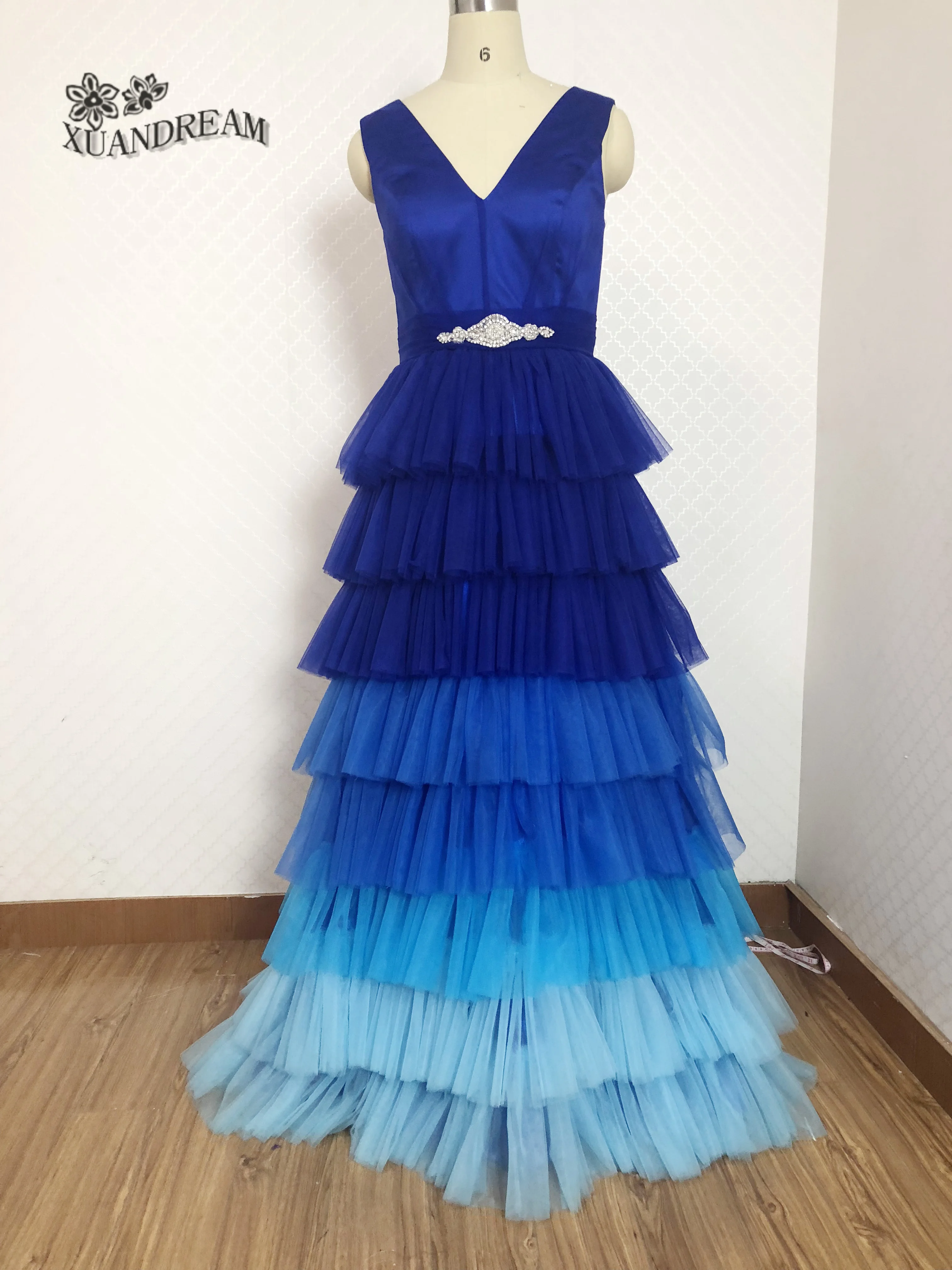 Настоящее вечернее платье, vestidos-de-fiesta, элегантное, v-образный вырез, высокое качество, быстрая, несколько слоев, королевский синий, вечернее платье