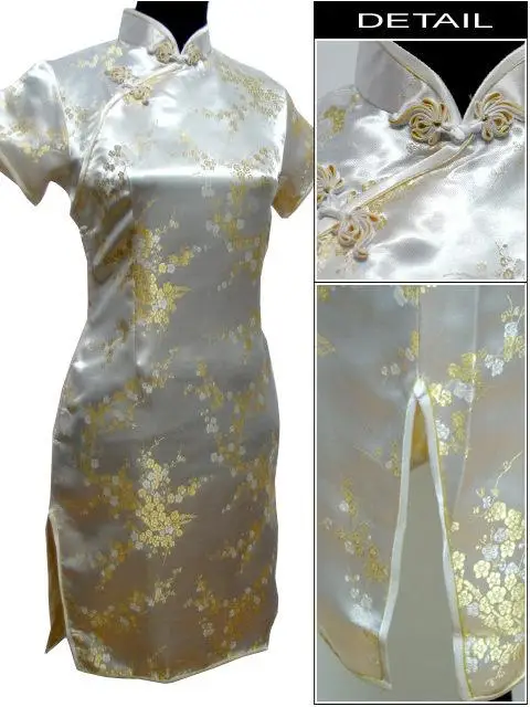 Большие размеры, короткое Qipao, новинка, женское платье из вискозы, элегантное тонкое китайское платье, воротник-стойка, винтажное платье чонсам, Vestidos, S-6XL - Цвет: Gold 2