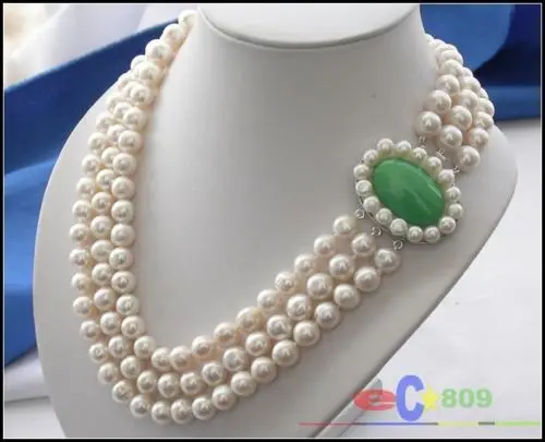 

Ожерелье женское из натурального пресноводного культивированного белого жемчуга, колье 3 ряда с зеленой застежкой, 7-8 мм, по оптовой цене, хо...