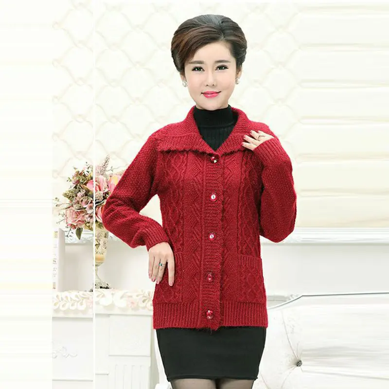 Middle age Plus size Winter Women Wool Sweater Cardigan Coat 2017 Mother Clothes Thicker Christmas Pull Femme Hiver Z208 |