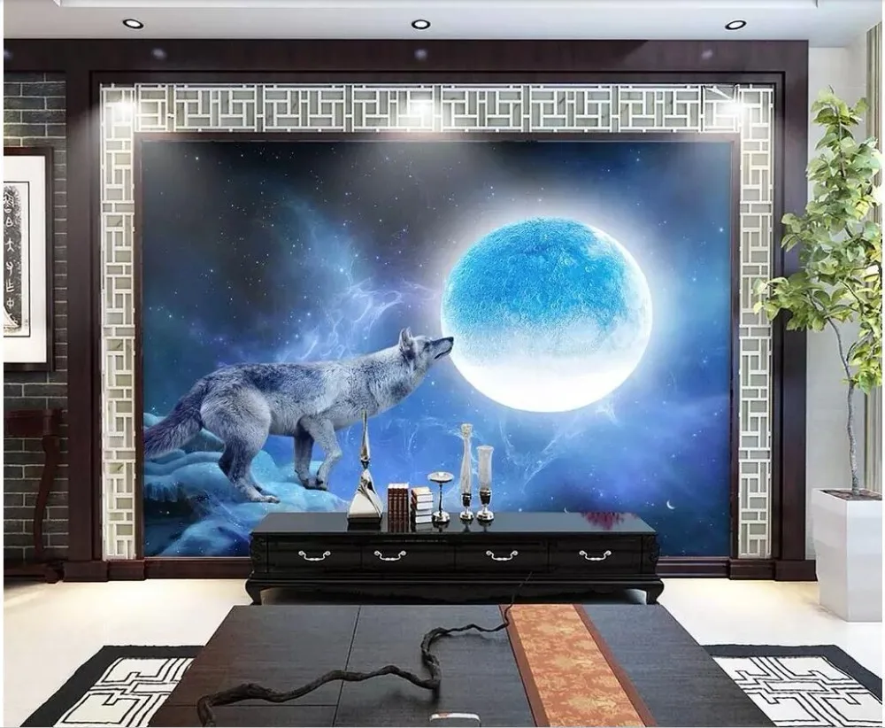 3d фотообои на заказ настенная Толстовка с принтом wolf при лунном свете сон