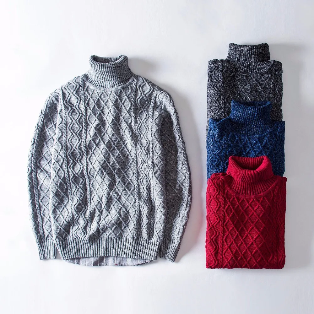 Мужская зимняя водолазка вязаный свитер пуловер мягкие шерстяные однотонные