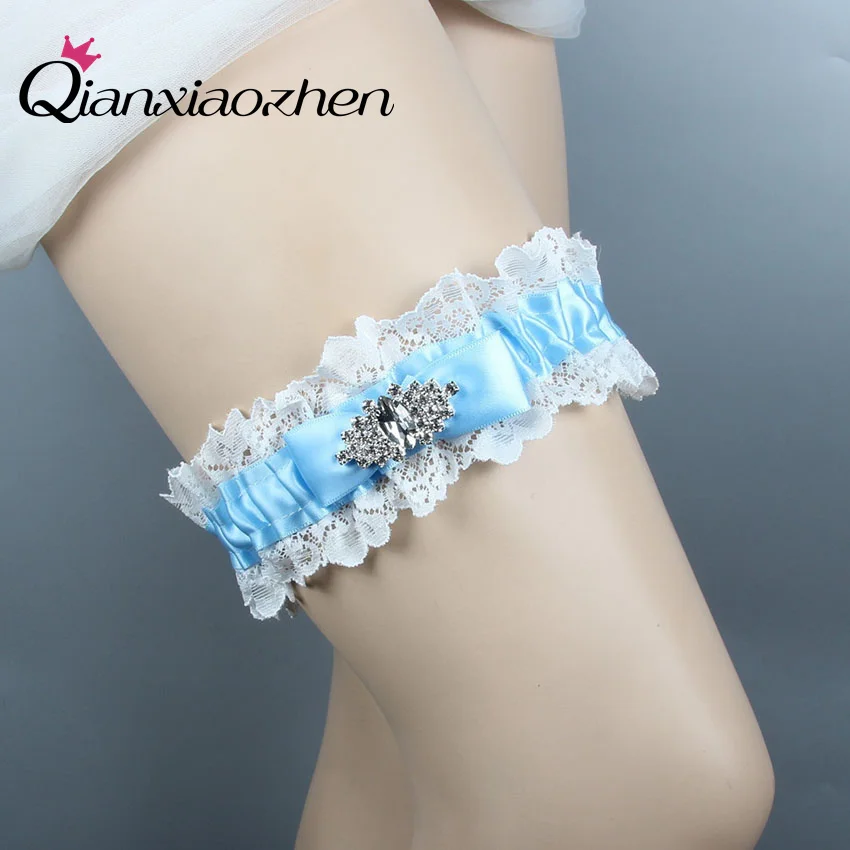 

Qianxiaozhen Light Blue Lace Leg Wedding Garter Bridal Garters Wedding Accessories Wedding Supply Garters Decorations