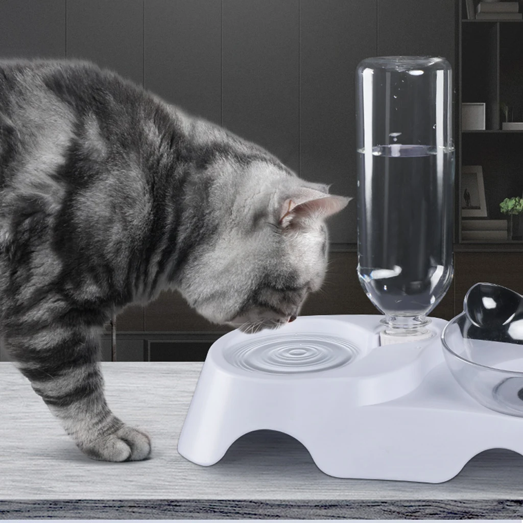 Anti-Slip Cat Food Dish Pet Feeder Water Bowl Perfect For Cats And Small Dogs Supplies Pet Cats Oblique Double Bowl With Holder