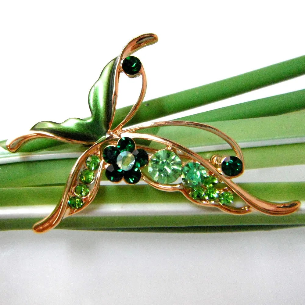 Navachi Super Butterfly Insect Green Enamel Yellow GP Rhinestone Crystal Pin Brooch SMT7154 | Украшения и аксессуары
