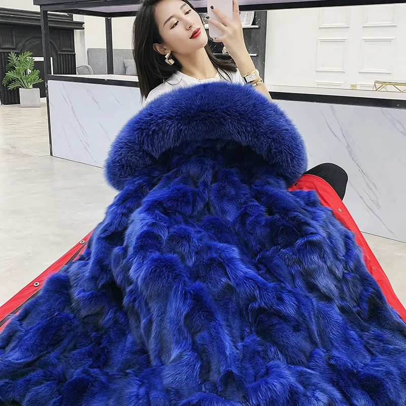 long (length 90cm) OFTBUY, пальто с натуральным мехом, зимняя куртка, Женская длинная парка, натуральный Лисий мех, толстая теплая верхняя одежда, отстегивается, уличная одежда, бренд класса люкс - Цвет: long (length 90cm)