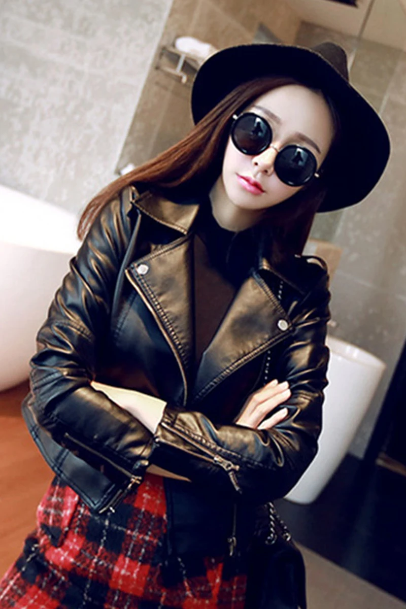 2017 искусственная кожа женские короткие весна и осень корейской Тонкий Pu