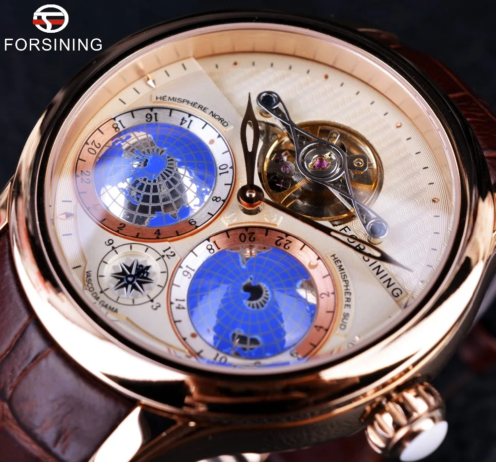 

Forsining 2016 Earth Real Tourbillion Rose Gold Classic Multi-dimensional Designer Watch Men Luxury Brand Automatic Watch Clock