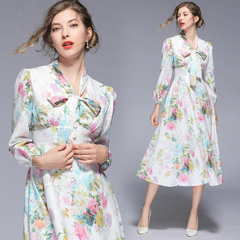 Trytree лето осень Романтическое Платье-рубашка с цветочным принтом женские платья