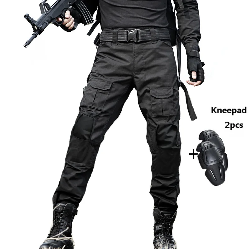 With kneepads Камуфляжные тактические штаны, военные брюки-карго, наколенники, полевые рабочие армейские штаны, мужские армейские штаны, охотники, страйкбол, брюки - Цвет: With kneepads