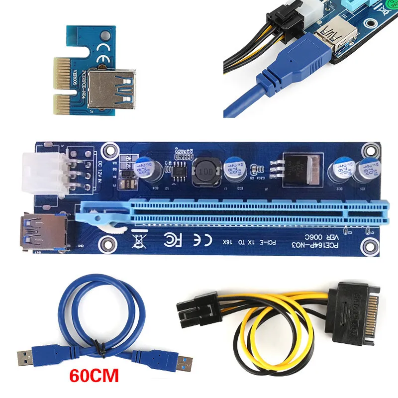 Centechia райзер 60 см PCI Express pci-e 1X к 16X Riser Card Extender PCIe адаптер + кабель USB 3.0 и 15Pin SATA 6Pin IDE