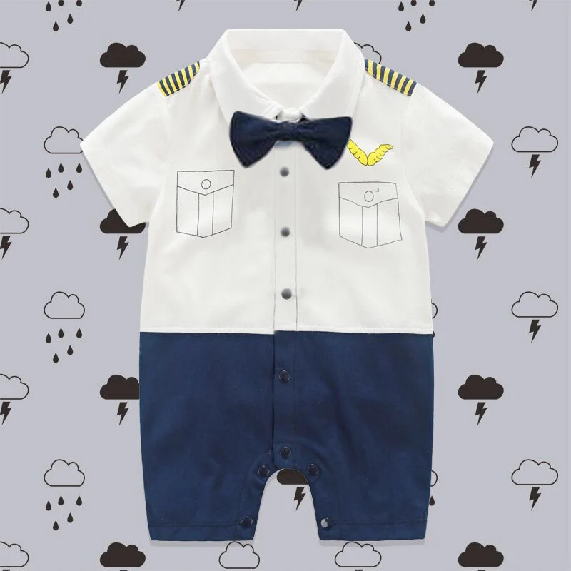 2019 Baby Rompers Gentleman Design Short Sleeve Boys with Bowknot Jumpsuit Newborn Clothes |