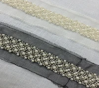 2yard handmade beaded pearl bead sequin mesh lace trim ribbon for apparel sewing diy bridal wedding dress collar doll cap