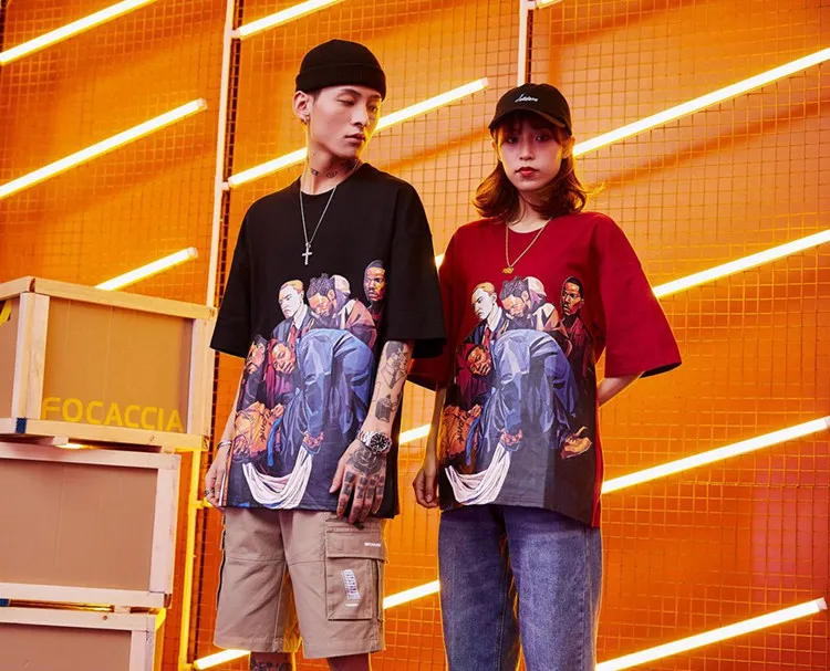 Летняя пара с коротким рукавом, повседневные футболки хип хоп Рэп West Coast Harajuku уличная трендовая Футболка мужская высокая уличная мода Топ