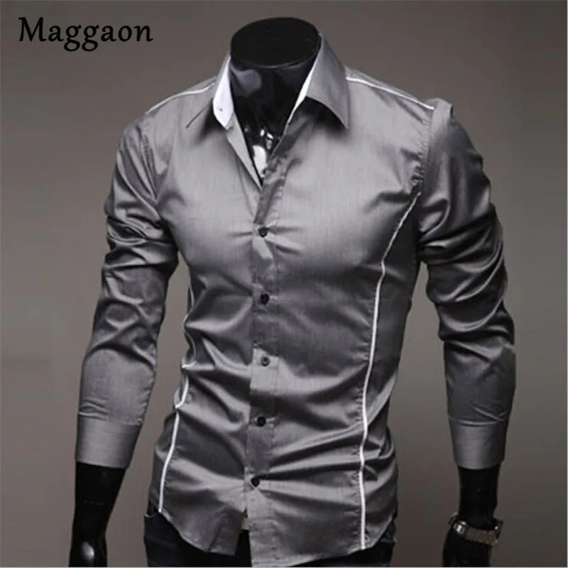 Новинка 2018 модные повседневные мужские рубашки с длинным рукавом эластичные