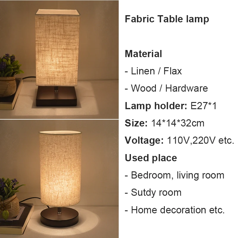 

Modern Fabric Table Lamp Wood Linen Bedside Lamp Classical Bedroom Desk Lamp Lampe De Chevet De Chambre E27 110V 220V US EU Plug