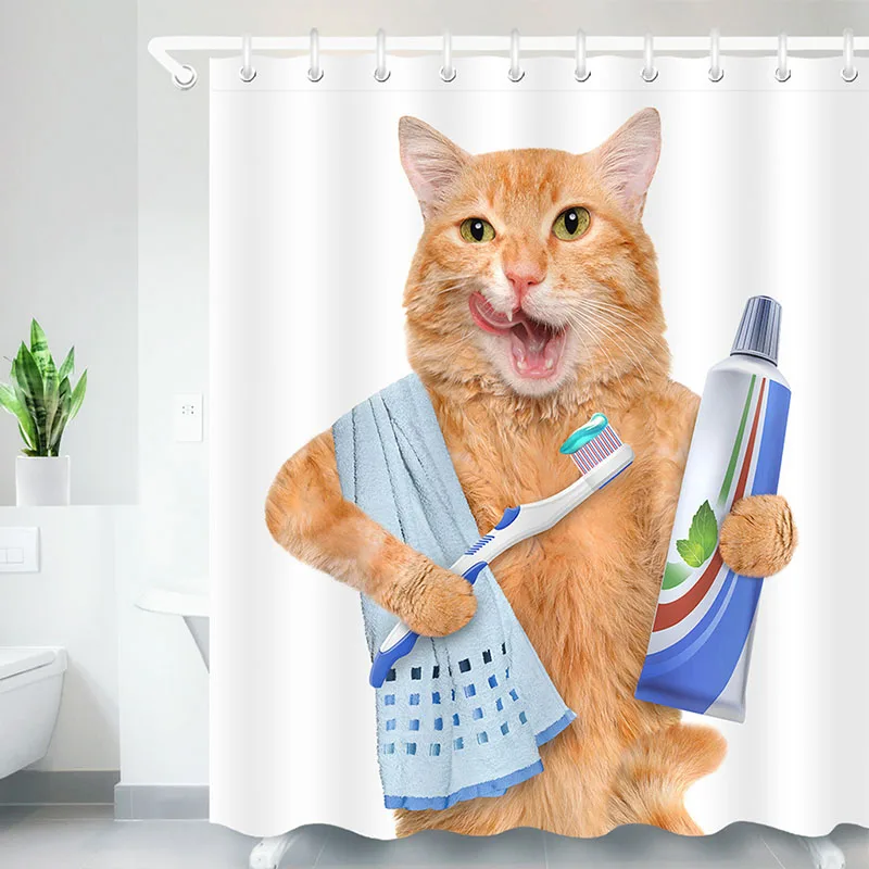 cat Милый Кот 3D принт занавеска для душа Водонепроницаемый полиэстер ткань занавеска для ванной комнаты занавеска декор с 12 крючками 60*40 коврик - Цвет: cat