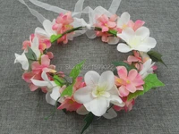 artificial fabric flower crown hawaiian head wreath pink ivory wedding sweet potato leaf hydrangea hair accessories for women