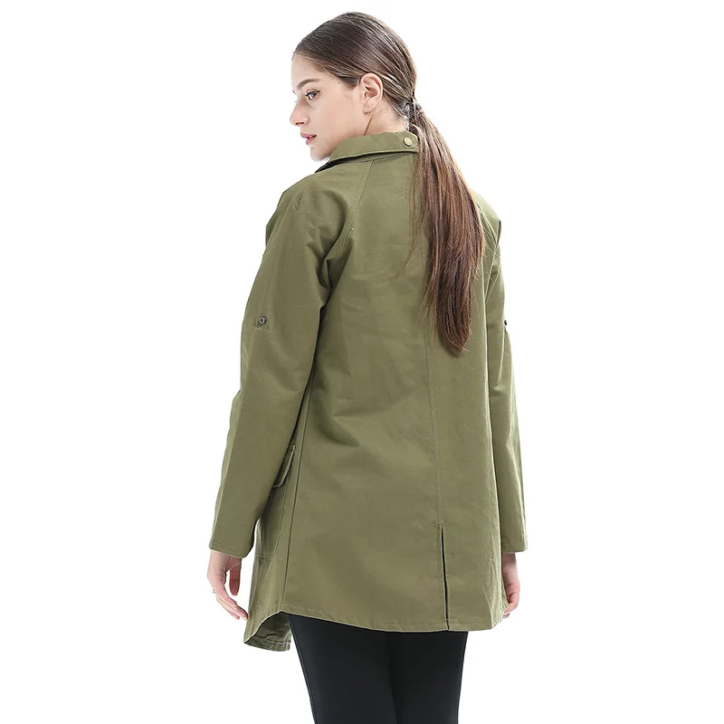 

Women' Windbreakers Long Coat Turn Down Collar Trench Female Tops Solid Army Green Pockets Button Autumn Coat Abrigos 6Q1877