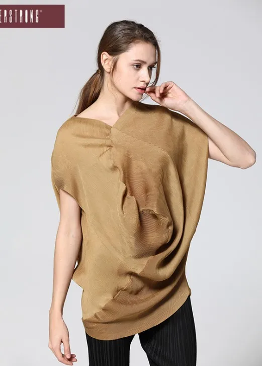 Miyake модная плиссированная футболка с v-образным вырезом и рукавами «летучая мышь»