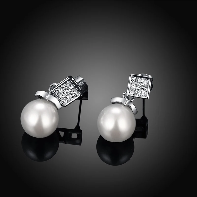 Квадратный кристалл CZ Большие имитация жемчуга Висячие серьги для Для женщин